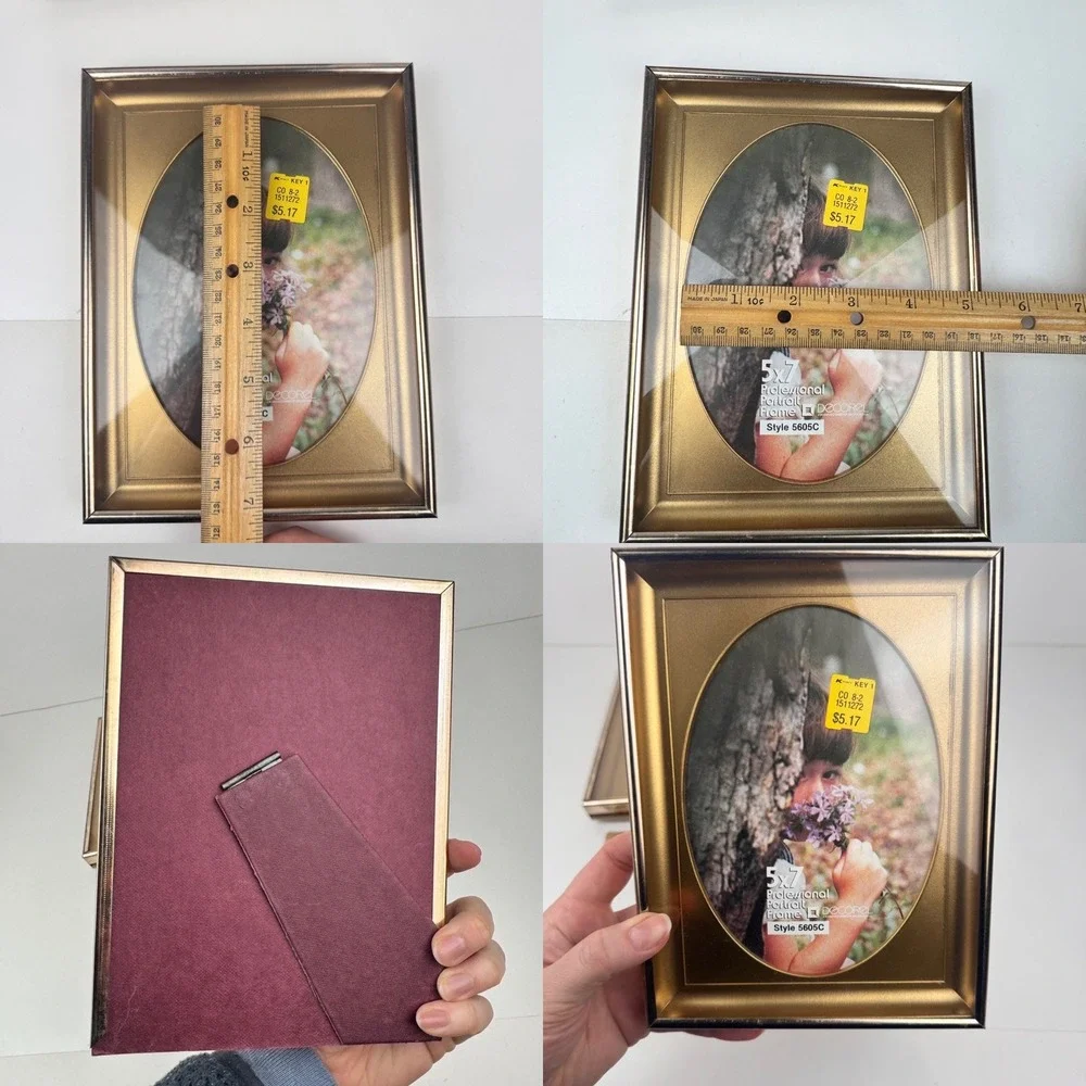 2 Vintage 5x7 Picture‎ Frames 70s Gold Oval Rectangle Tabletop Shadow Box READ